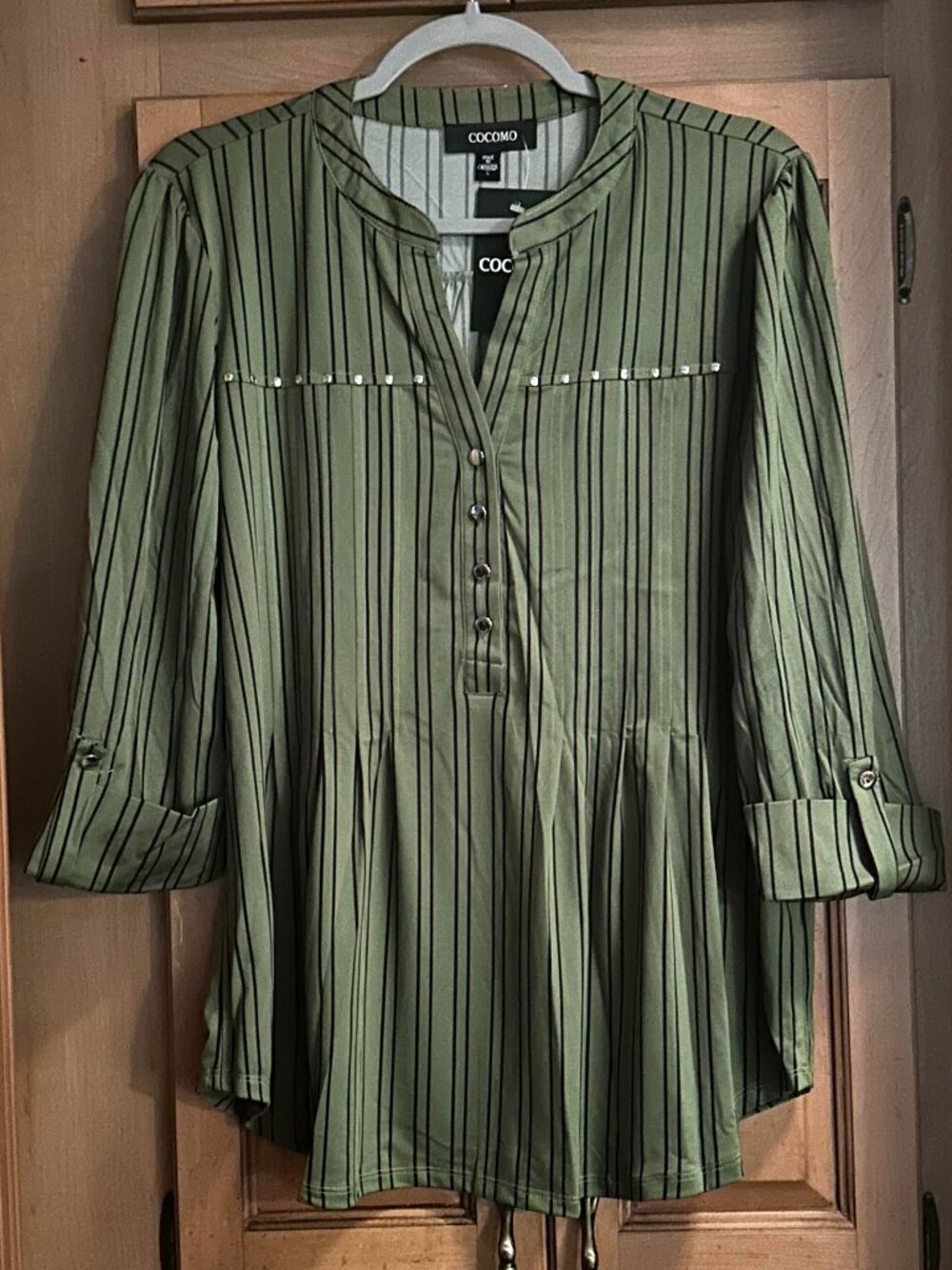 NWT Cocomo Green/Black Stripped Top L